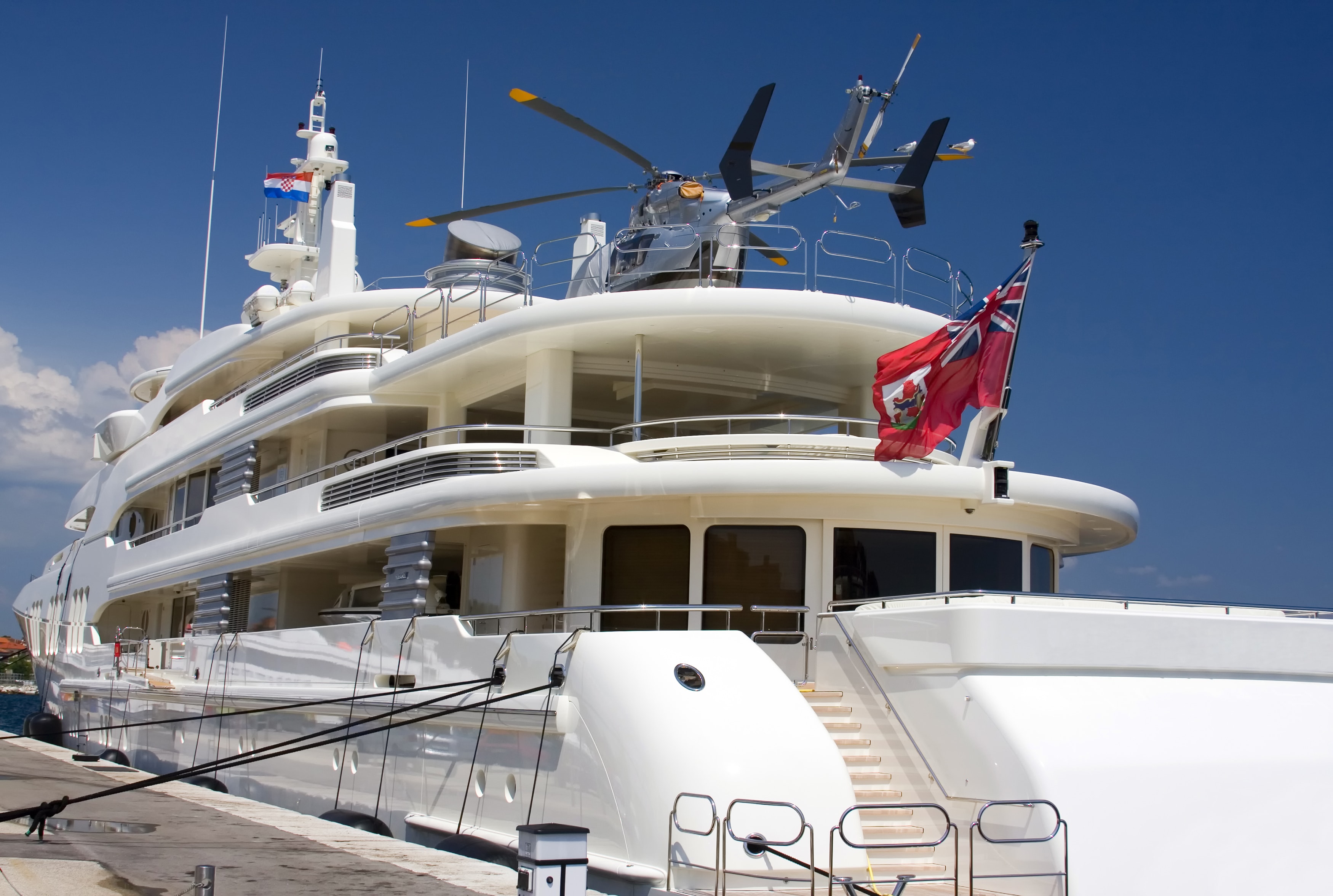 Luxury yacht with helicopter landing pad